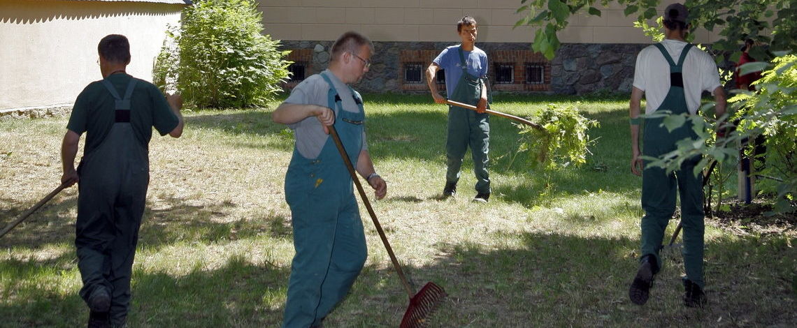 Gartenarbeiten am Besucherzentrum des Branitzer Parks.